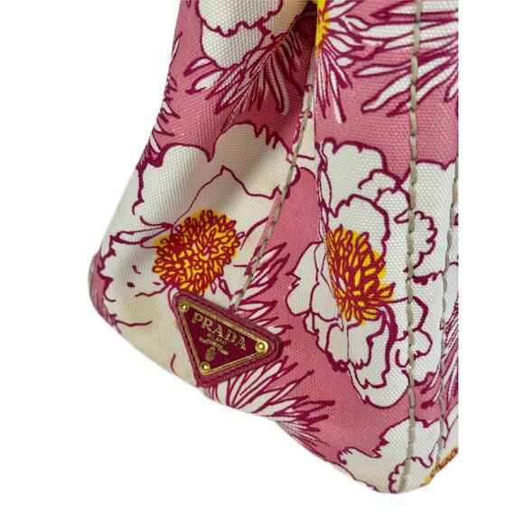 Prada Pink Floral Canvas Small Canapa Tote - Picture 5 of 9